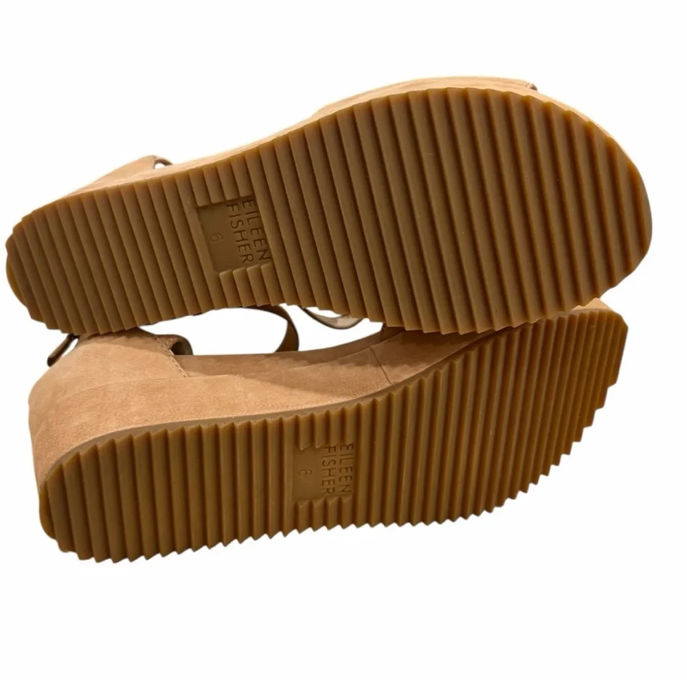 Eileen Fisher Emmy Tumbled Nubuck Platform Wedge Sandals Size 6